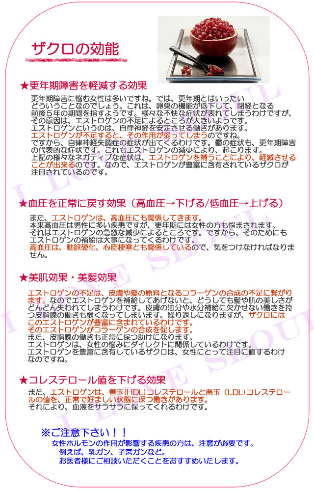 エストロゲンの力で美肌・美髪・更年期障害やコレステロールにも!女性に嬉しい多効能!★ザクロ100%エキス/80ml×60袋(2ヶ月分)